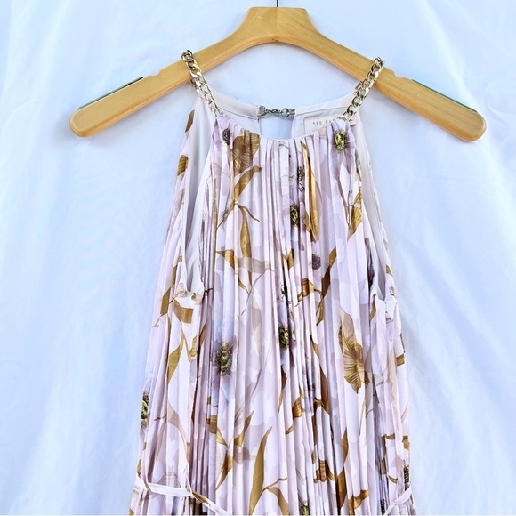TED BAKER | DIXXIE PLEATED PRINTED SLEEVELESS FLORAL HIGH LOW MAXI DRESS SIZE 4 - Picture 7 of 13